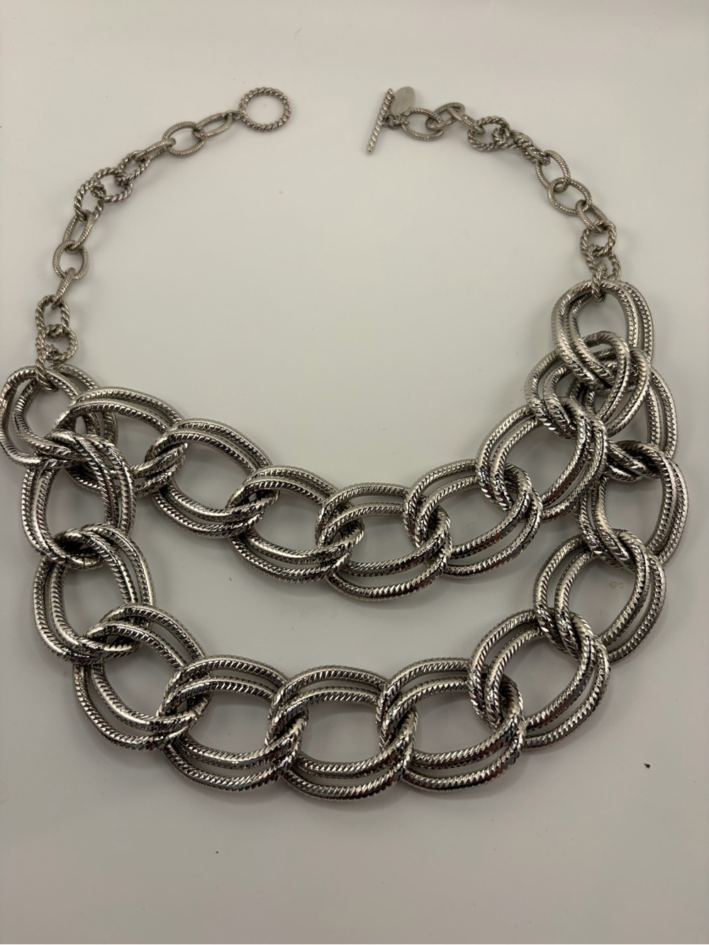 White House Black Market double ring double chain silver costume necklace